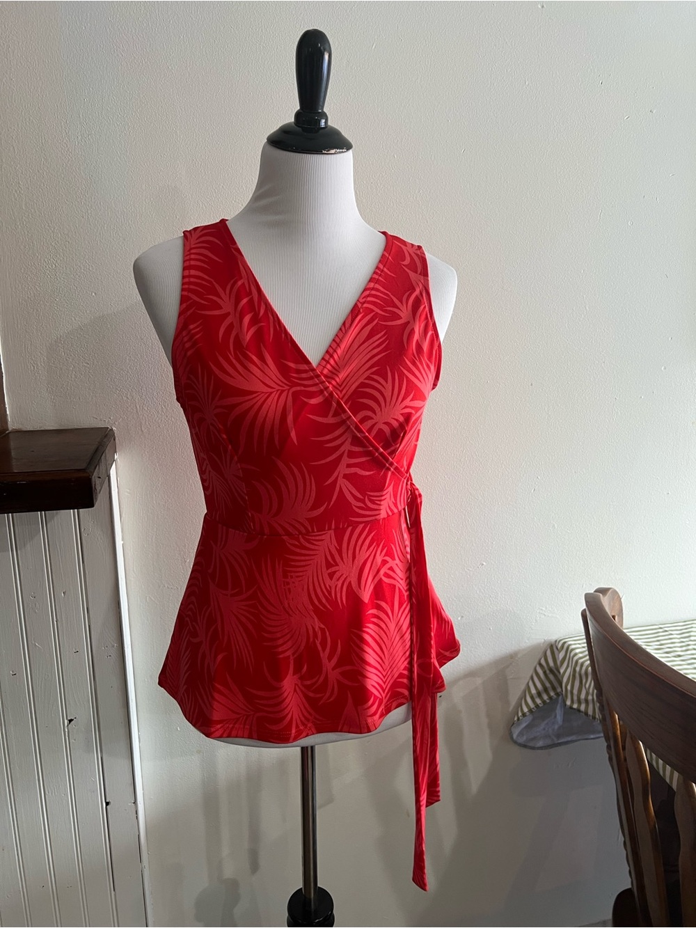 Kaileigh Red Wrap Camisole with Leaf Print